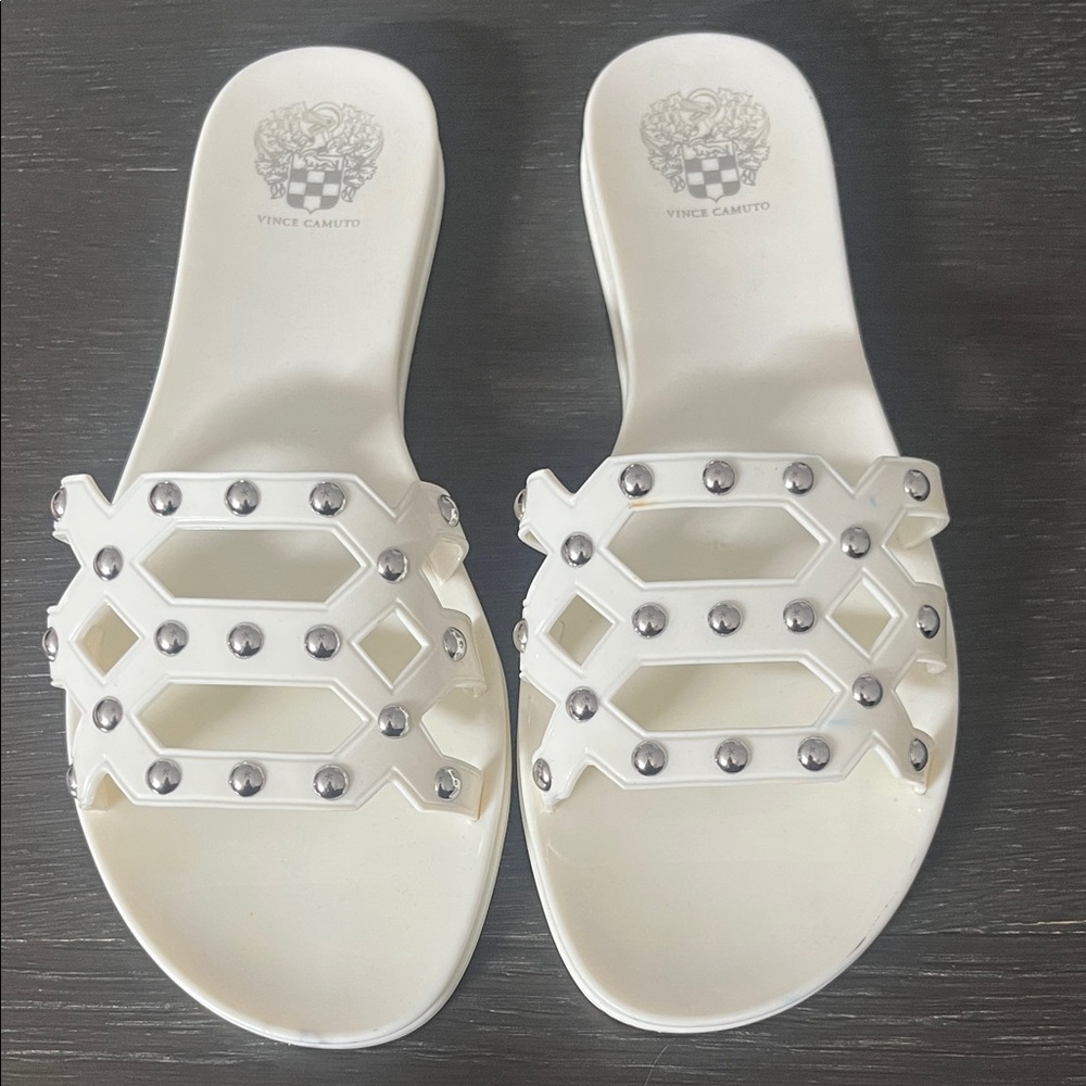 Vince Camuto White Studded Slide Sandals size 9M